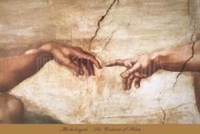 Detail from the Creation of Adam print by artist Michelangelo