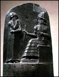 Engraved portraiture of Hammurabil dictating His Law Code