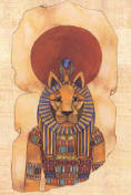 The Eye of Ra (a female deity) with the Sun god in the background