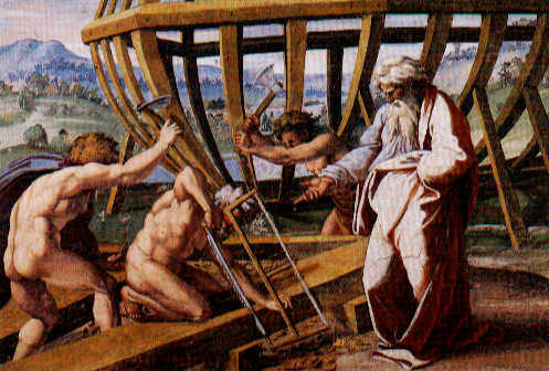 Noah and his sons constructing the Ark by Raphael